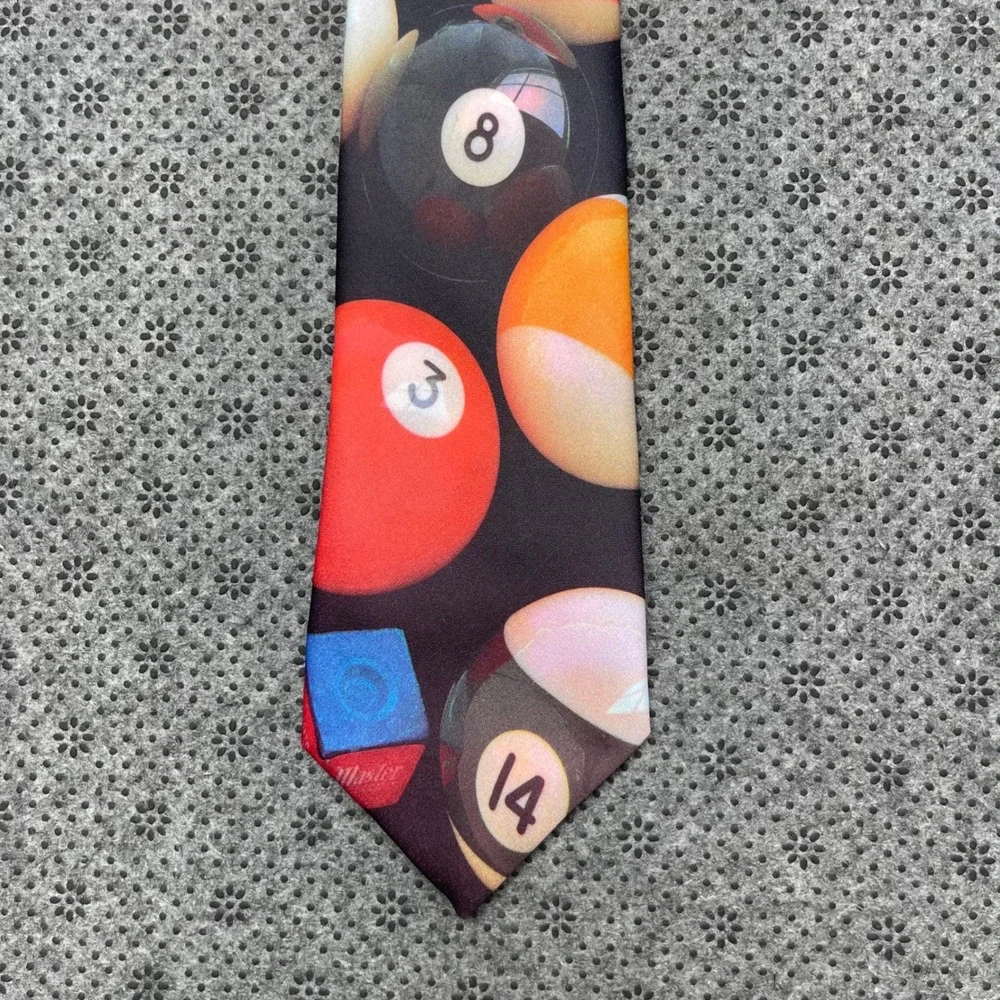 Vintage 1991 Ralph Marlin Billiards Pool Ball Graphic Print Silk Feel Tie